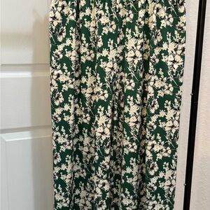 Anthropologie Green and White Floral Wide Leg Pants